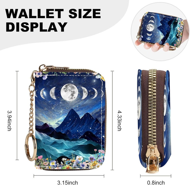 Luoycxy Credit Card Holder for Women,Small Rfid Wallet with Keychain Zipper,Cute PU Leather Card Case Wallet，Accordion Credit Card Wallets Gift,Moon Mountains - Image 4